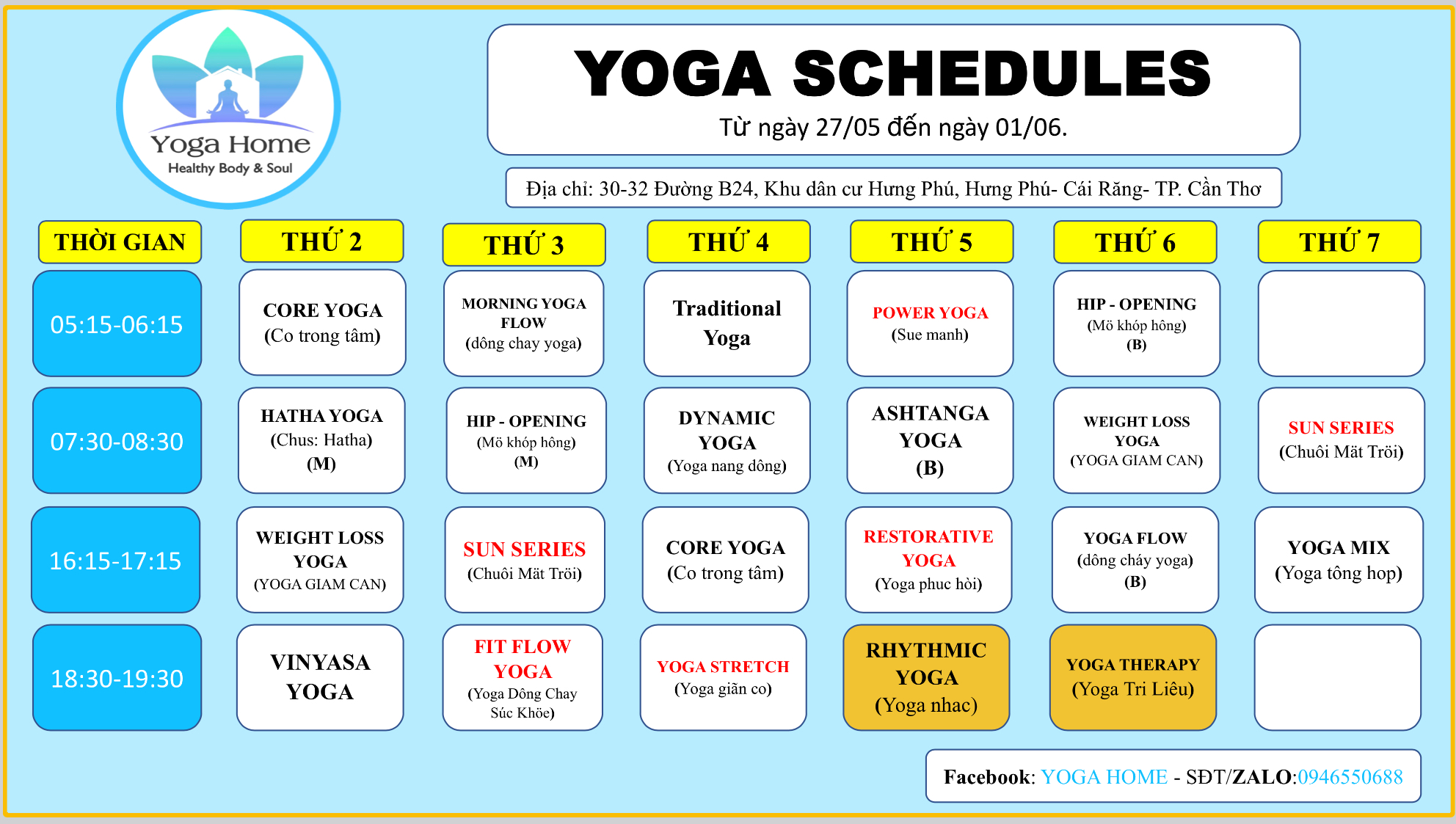 Yoga Home Weekly Classes Schedule ( 27-05-2024 to 01-06-2024 )